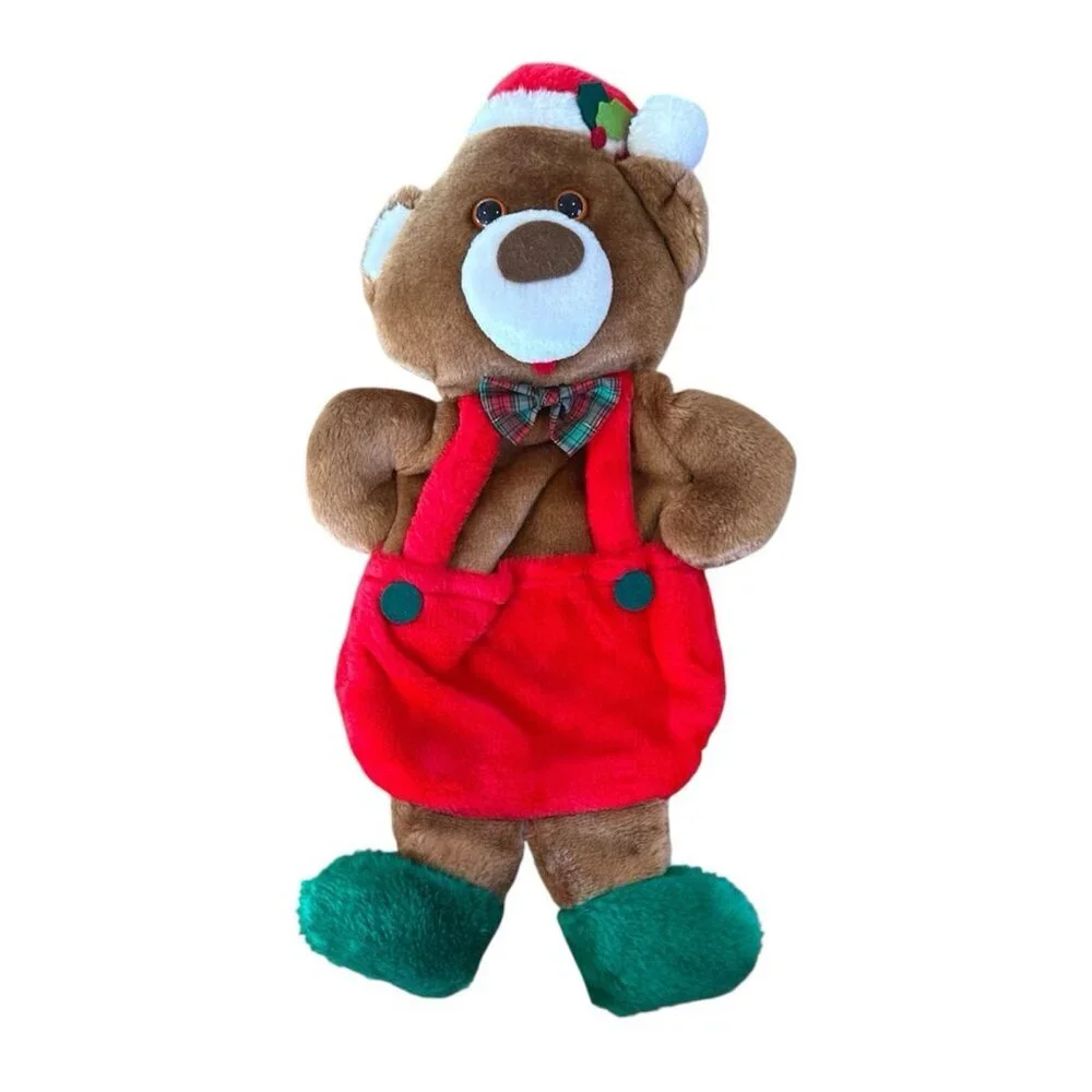 1985 Rennoc Santa’s Best 3D Brown Teddy Bear Plush Christmas Stocking 21